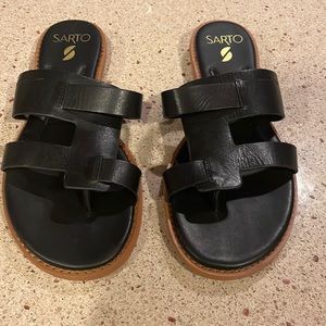 Women's SARTO by Frank Sarto black and tan Italian leather sandals size 8